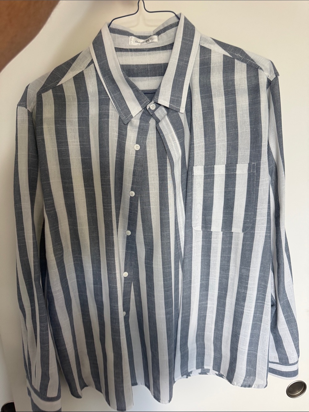 Striped Button-Down Shirt - Gray & White